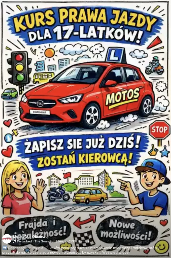 ozpoczęte kursy dla 17-latków pokazały duże zainteresowanie młodzieży i rodziców, którzy przyszli do nas korzystając z nowych przepisów, by uzyskać prawo jazdy kategorii B.
 Jesteśmy przygotowani na to większe zapotrzebowanie, dysponujemy pojazdami marki Opel Corsa i Peugeot zarówno z manualną, jak i automatyczną skrzynią biegów.